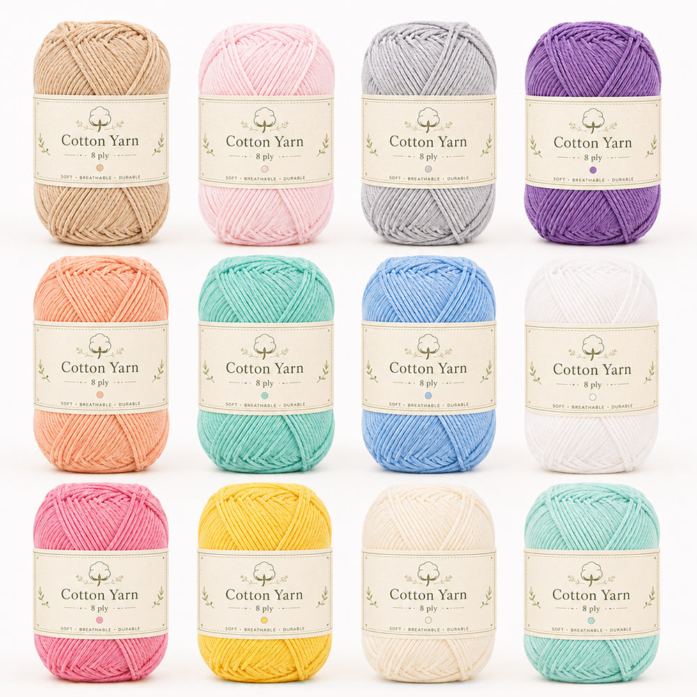 12 colors cotton yarn set with assorted 8 ply yarn skeins