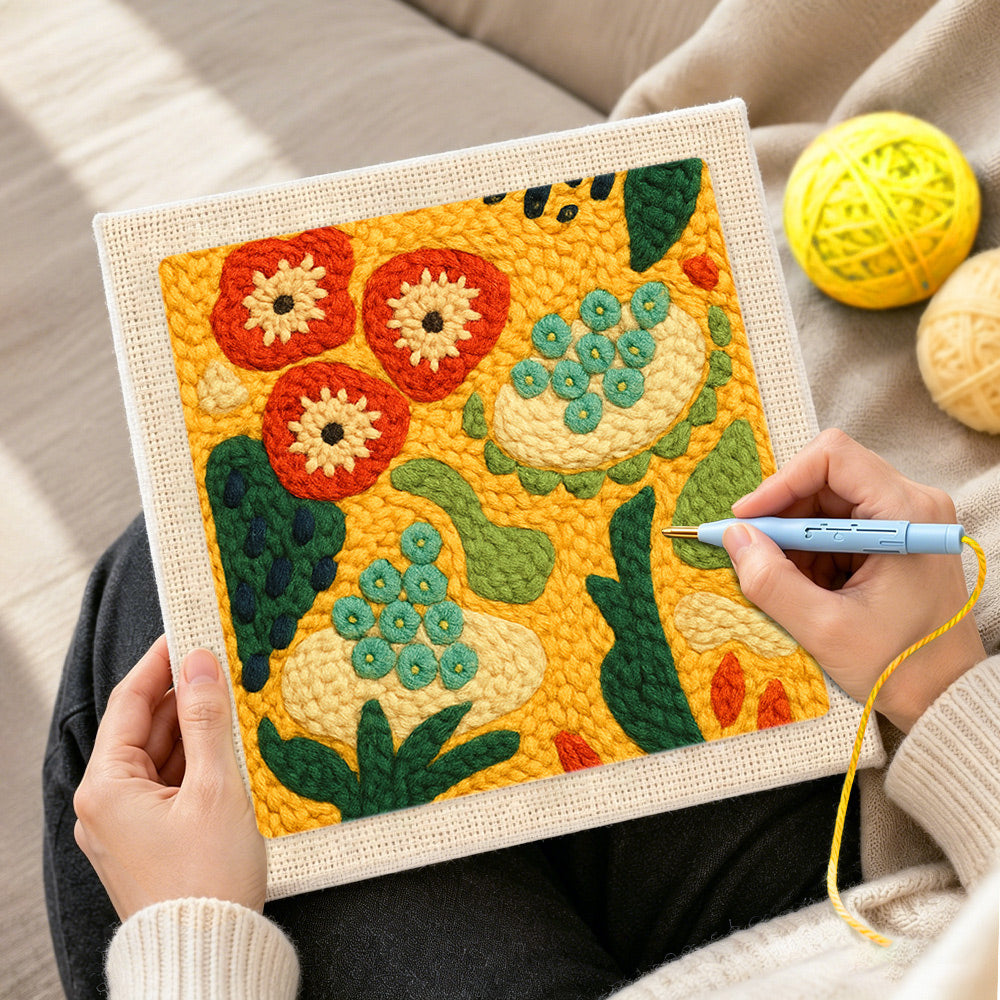 Creating handmade abstract botanical pattern punch needle artwork