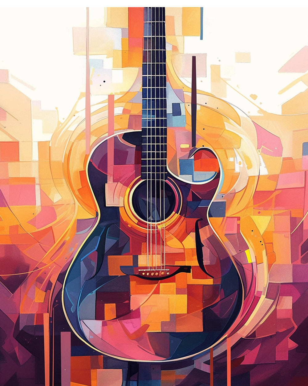 Abstract geometric acoustic guitar cross stitch kit for beginners
