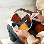 Creating handmade abstract geometric color blocks punch needle artwork