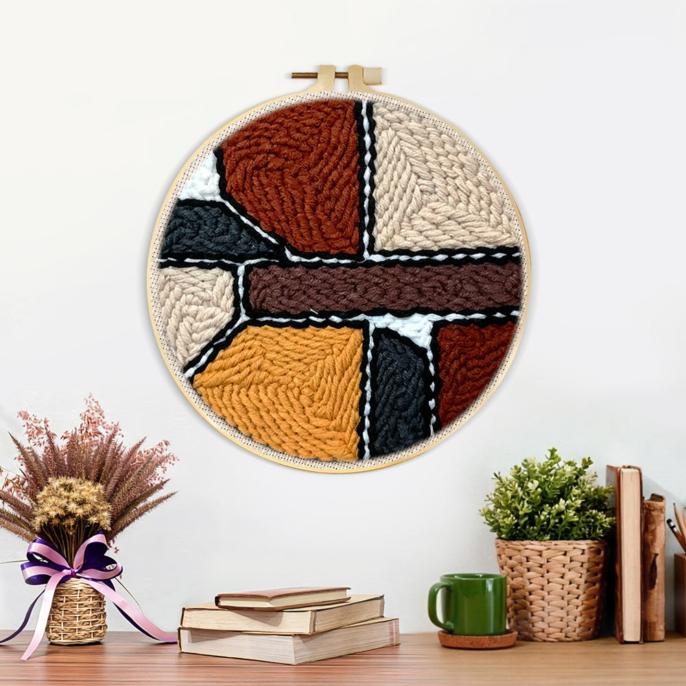 Finished abstract geometric color blocks artwork displayed on a wall
