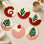 Abstract landscape and botanical lines punch needle coasters used for home decoration