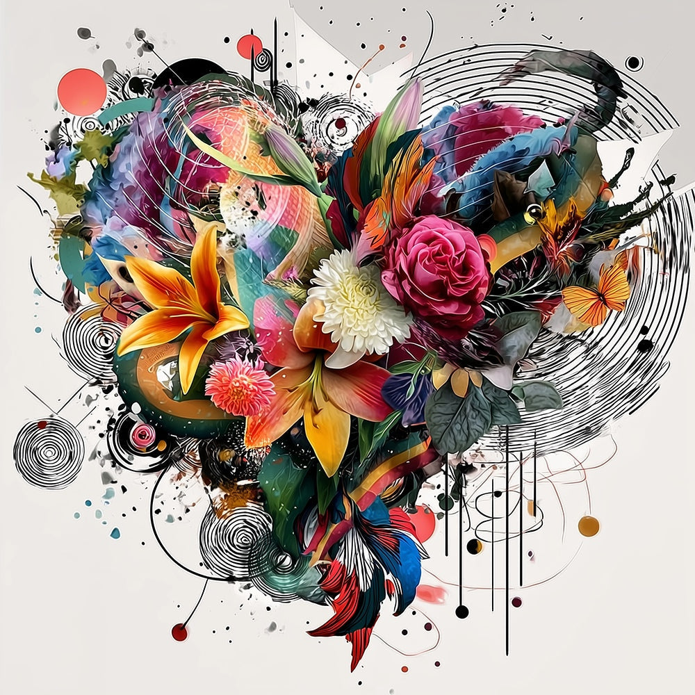 Abstract mixed floral collage cross stitch kit for beginners