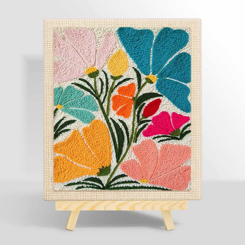 Abstract multicolor fan flowers punch needle kit for beginners