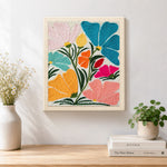 Finished abstract multicolor fan flowers artwork displayed on a wall