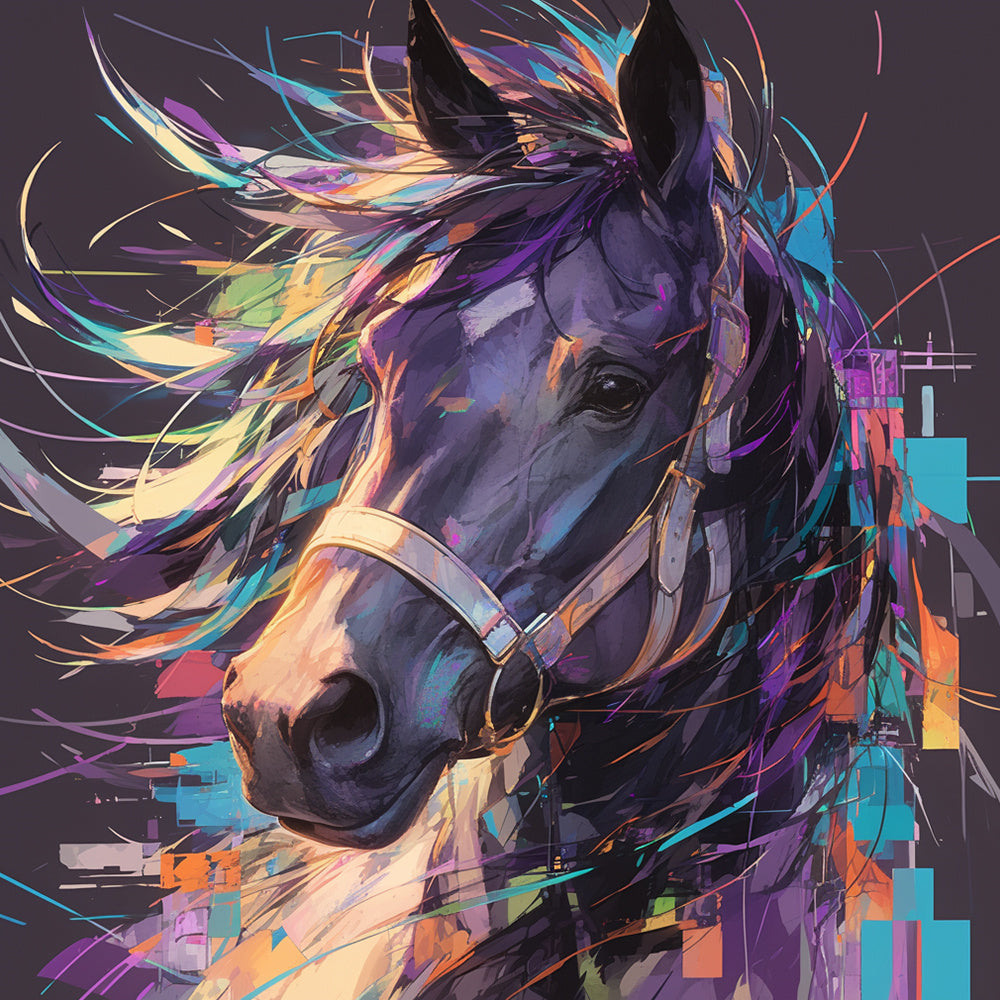 Abstract neon horse portrait cross stitch kit for beginners
