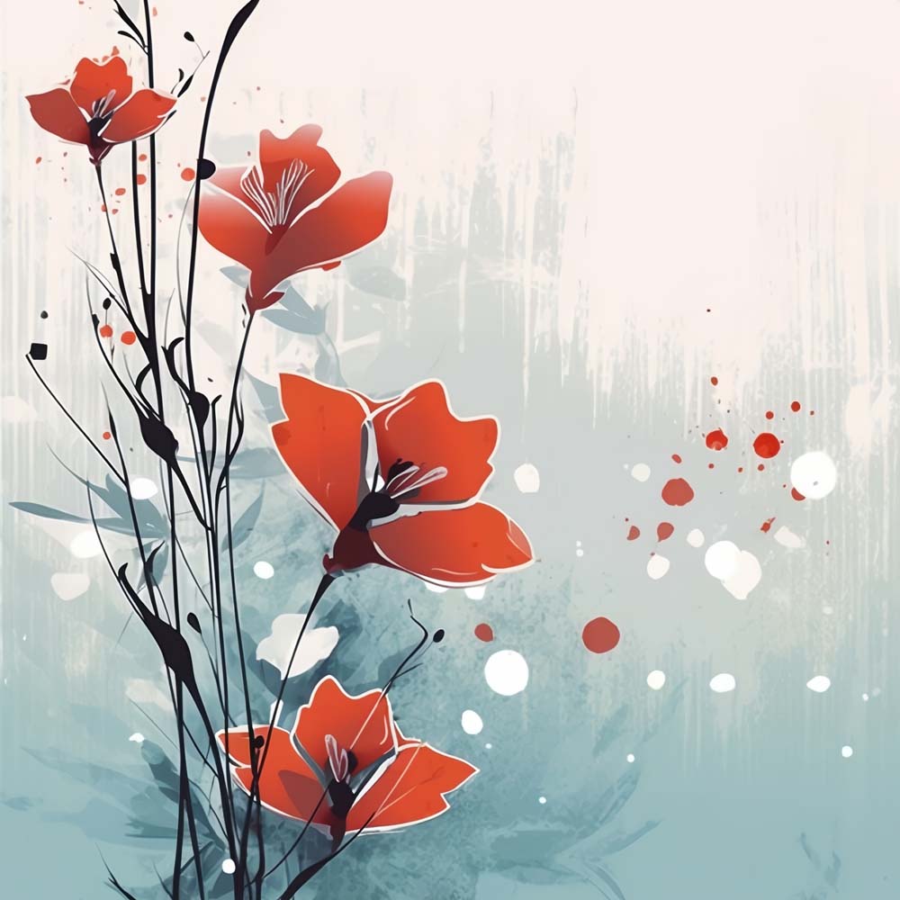 Abstract red floral art cross stitch kit for beginners