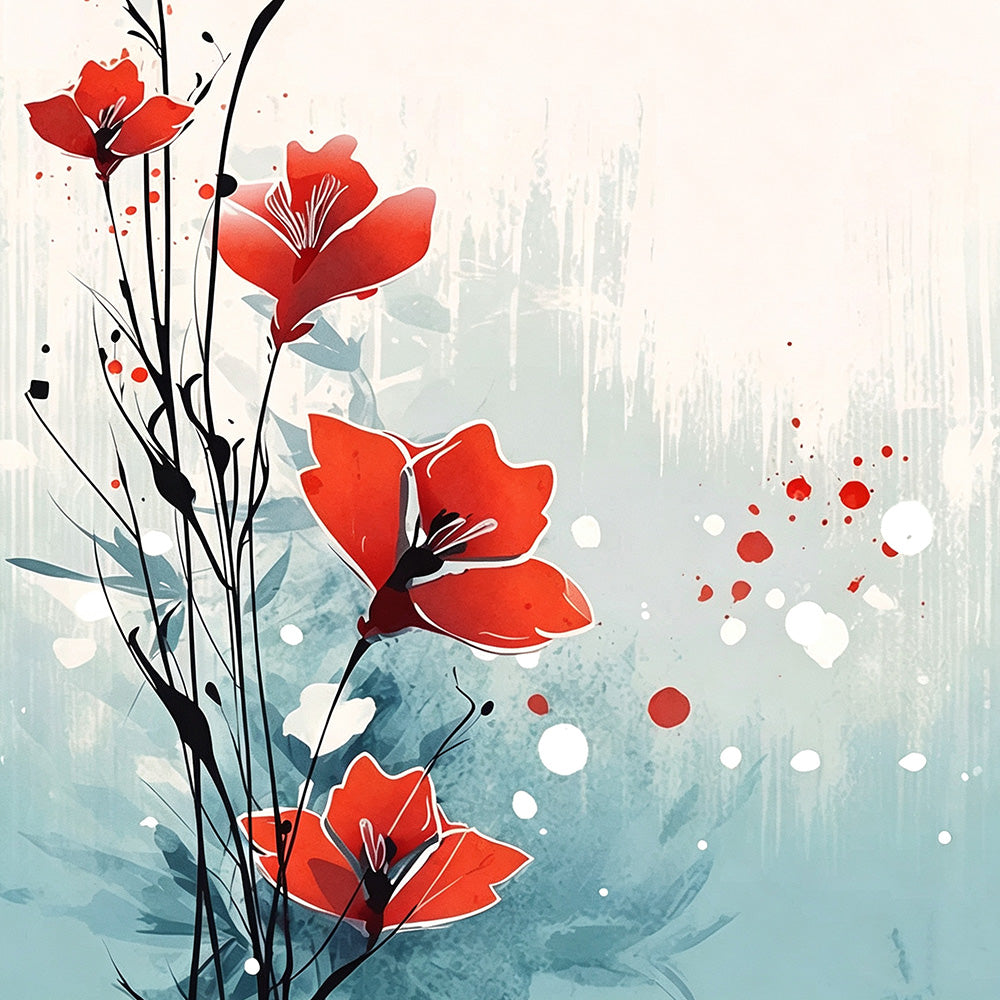 Abstract red floral art paint by numbers kit for beginners