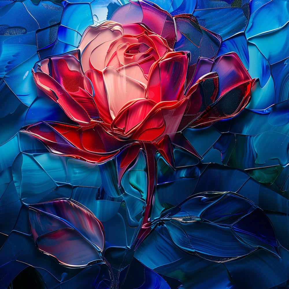 Abstract stained-glass red rose cross stitch kit for beginners