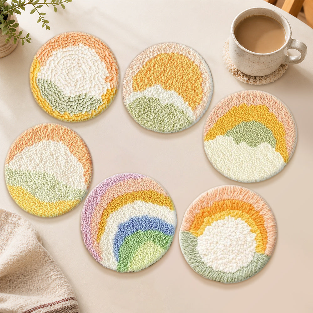Abstract sunrise punch needle coasters used for home decoration