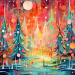 Abstract teal pine forest under the moon cross stitch kit for beginners