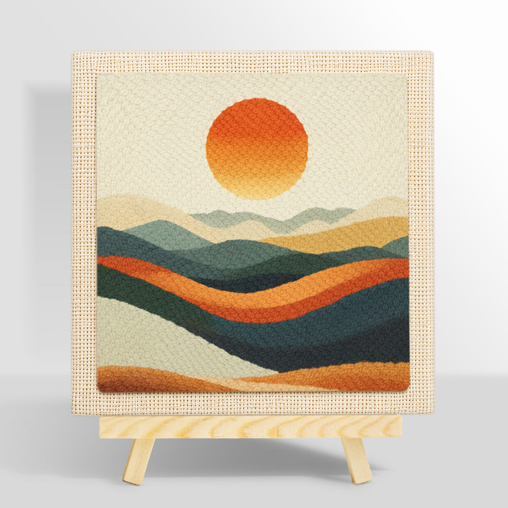 Abstract wavy mountain at sunset punch needle kit for beginners