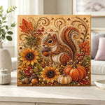 Finished acorn-loving squirrel pearl diamond painting artwork displayed as home decor