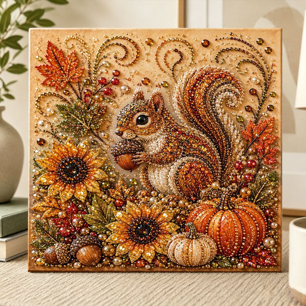 Acorn-loving squirrel pearl diamond painting kit for beginners