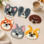 Adorable dog faces punch needle coasters used for home decoration