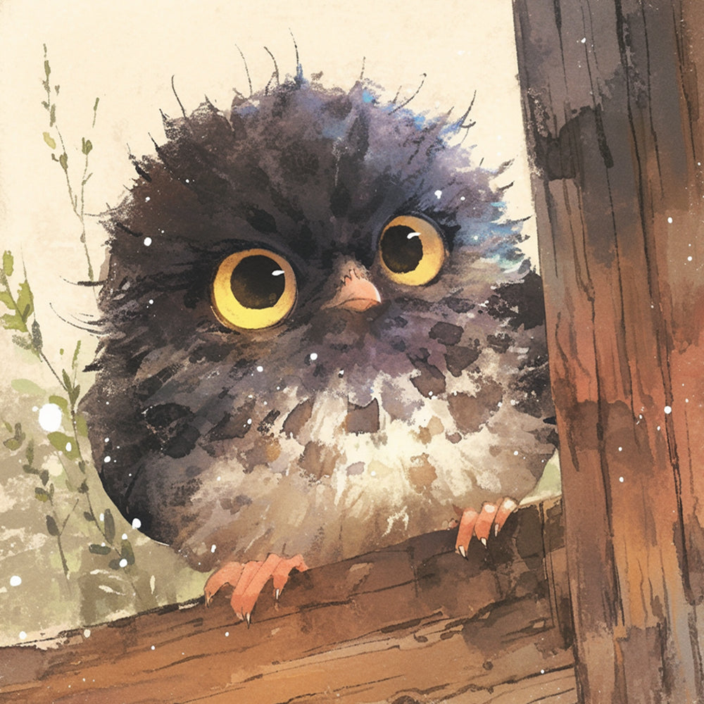 Adorable fluffy owl on branch cross stitch kit for beginners