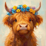 Adorable highland cow with flower crown cross stitch kit for beginners
