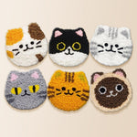 Adorable kawaii cats punch needle coaster kit finished handmade coasters