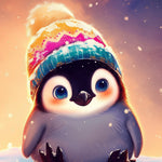 Adorable penguin in knitted beanie cross stitch kit for beginners