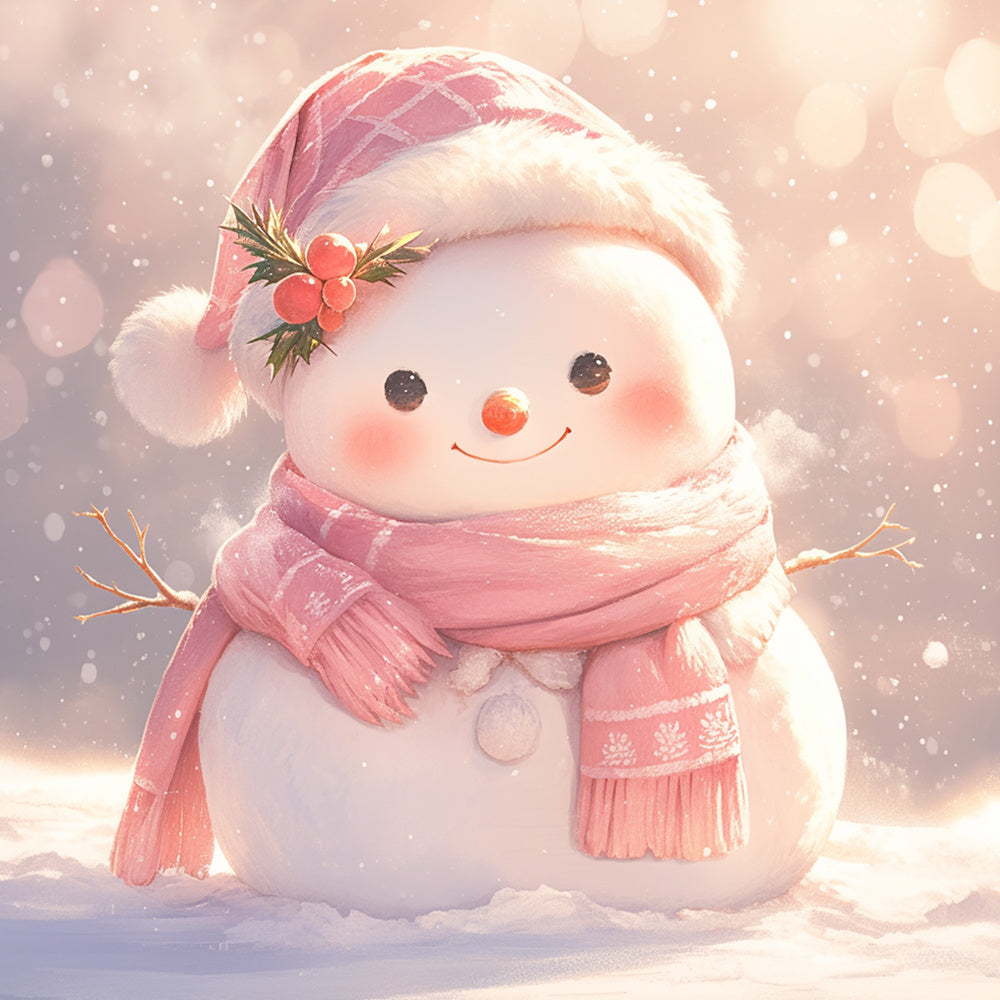 Adorable pink scarf snowman cross stitch kit for beginners