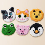 Adorable puppy, piglet and penguin punch needle coaster kit finished handmade coasters