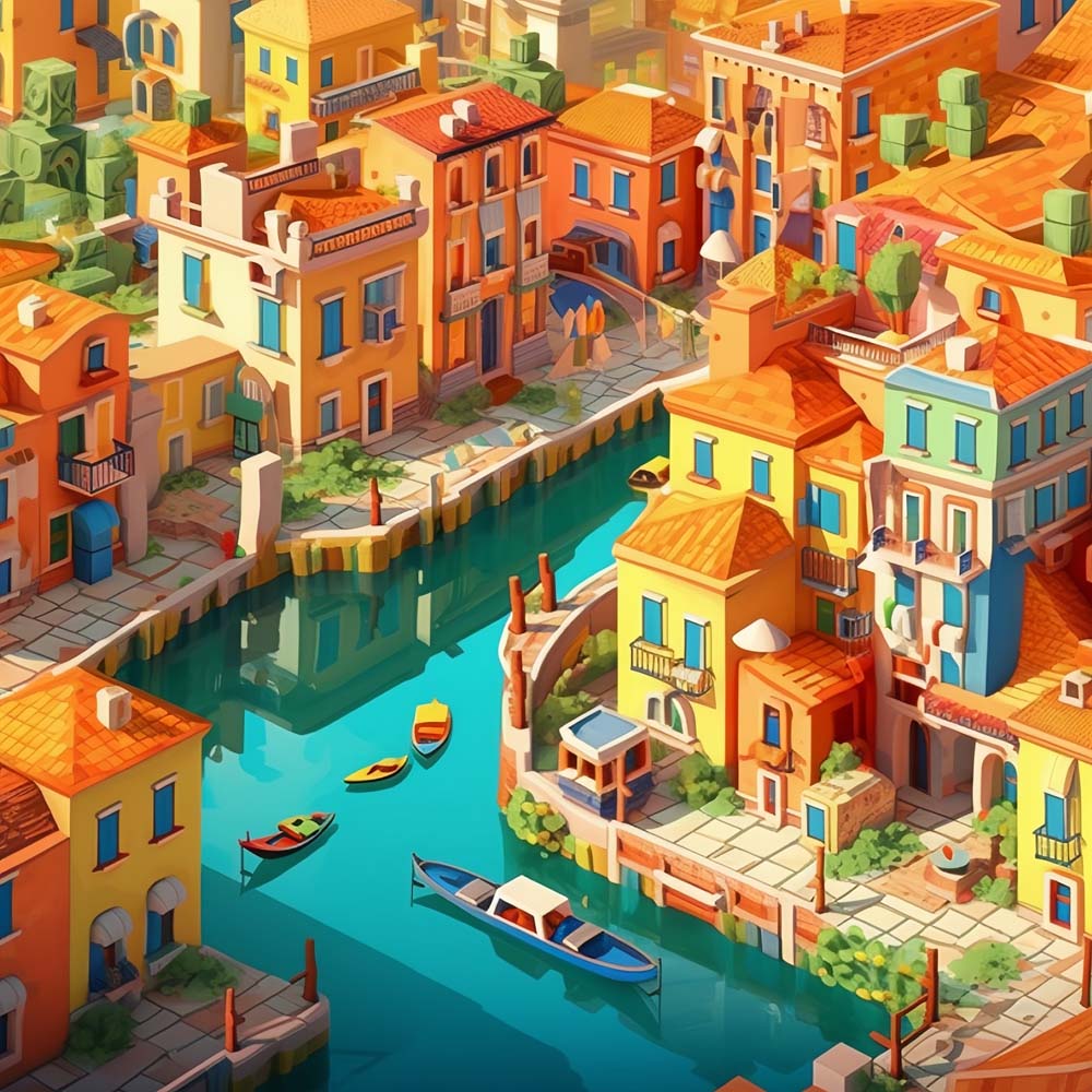Aerial venice city waterway cross stitch kit for beginners