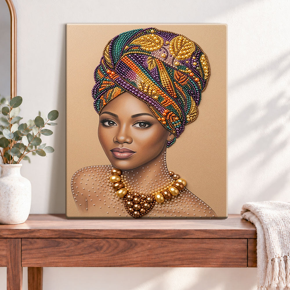 Finished african beauty portrait pearl diamond painting artwork displayed as home decor