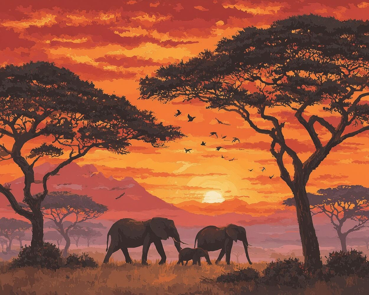 African savannah sunset cross stitch kit for beginners