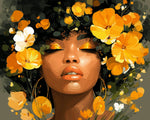 African woman and golden flowers cross stitch kit for beginners