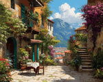Alfresco dining table on sunny european terrace cross stitch kit for beginners