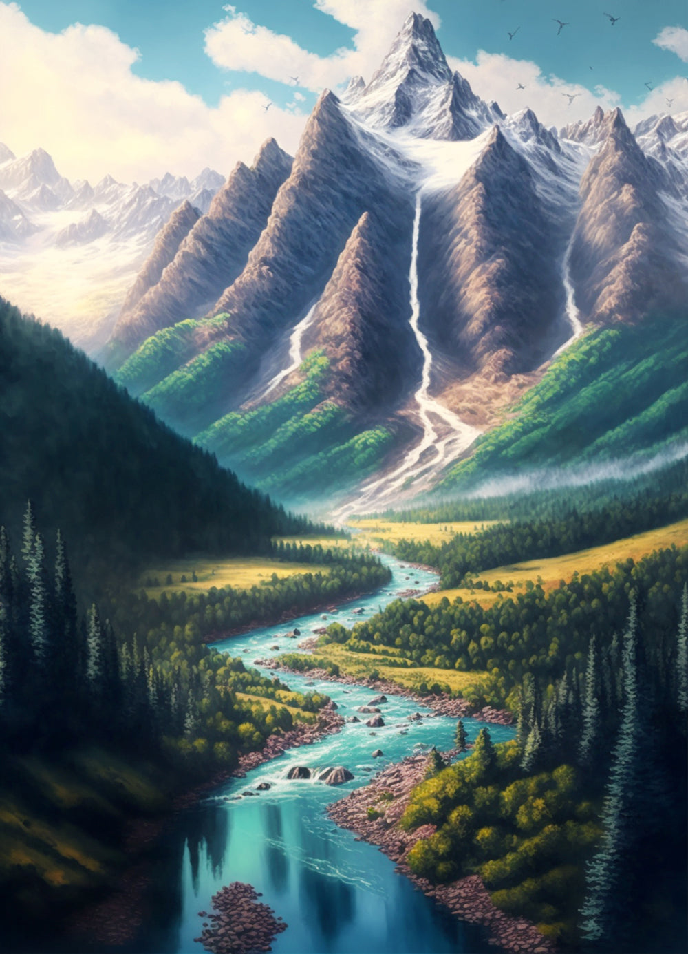 Alpine mountain valley cross stitch kit for beginners