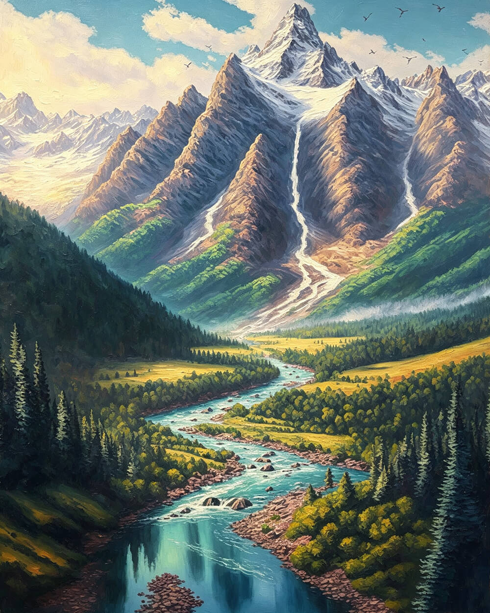 Alpine mountain valley paint by numbers kit for beginners