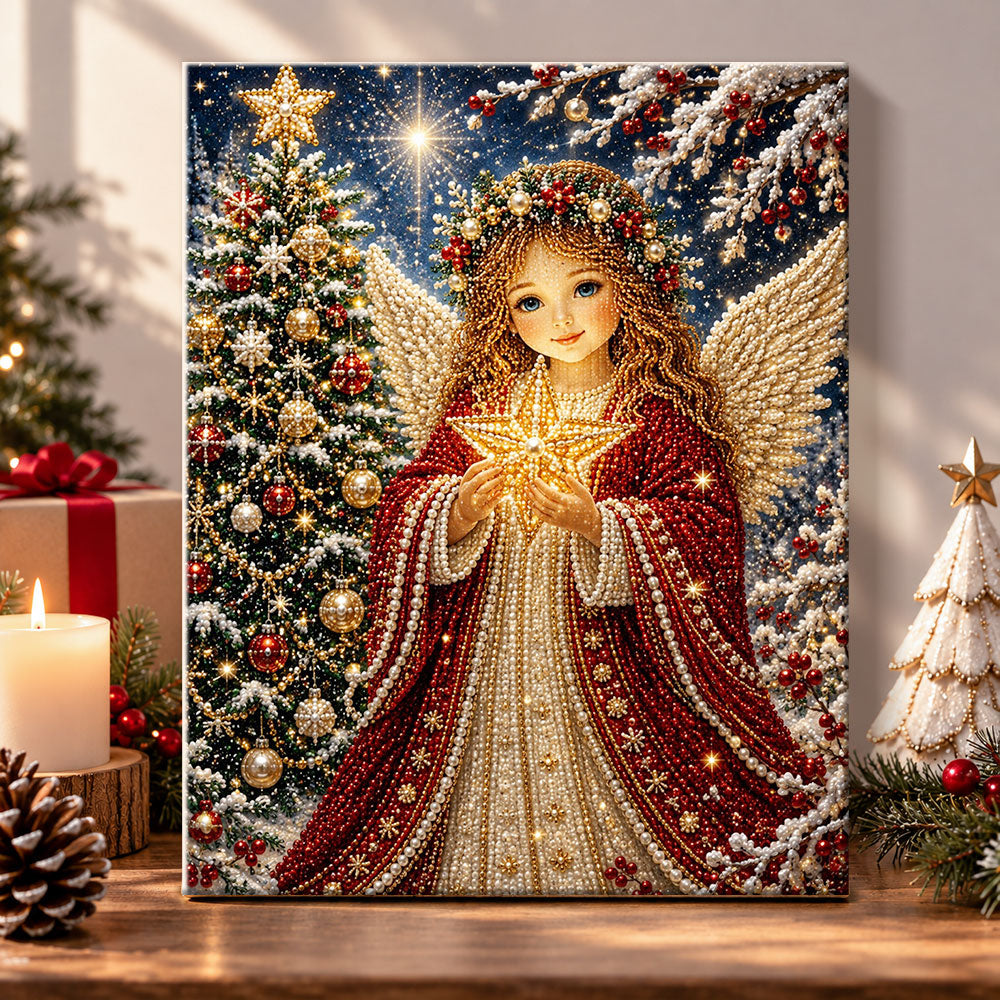 Angel with glowing star pearl diamond painting kit for beginners