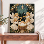 Finished angels greet holy infant pearl diamond painting artwork displayed as home decor