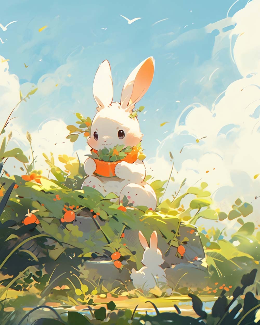 Anime bunny with fresh carrots cross stitch kit for beginners