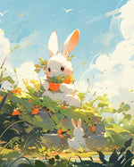 Anime bunny with fresh carrots cross stitch kit for beginners