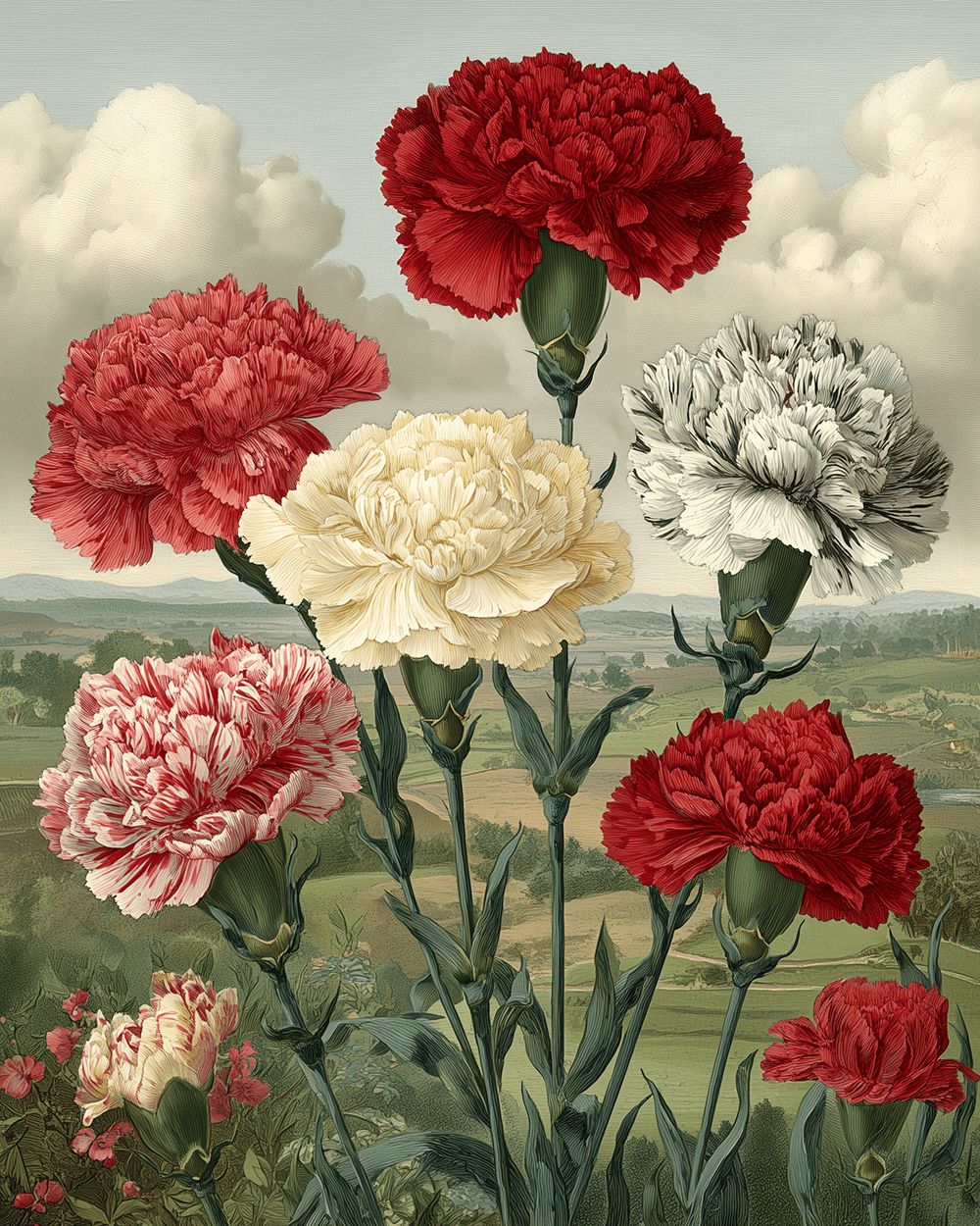 Antique carnation art cross stitch kit for beginners