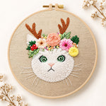 Antler flower kitten embroidery kit