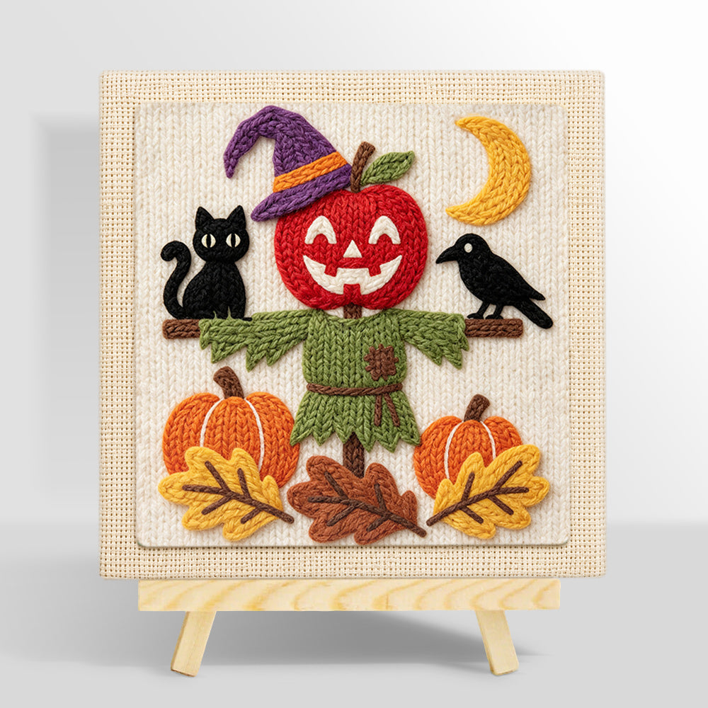 Apple scarecrow scene punch needle kit for beginners
