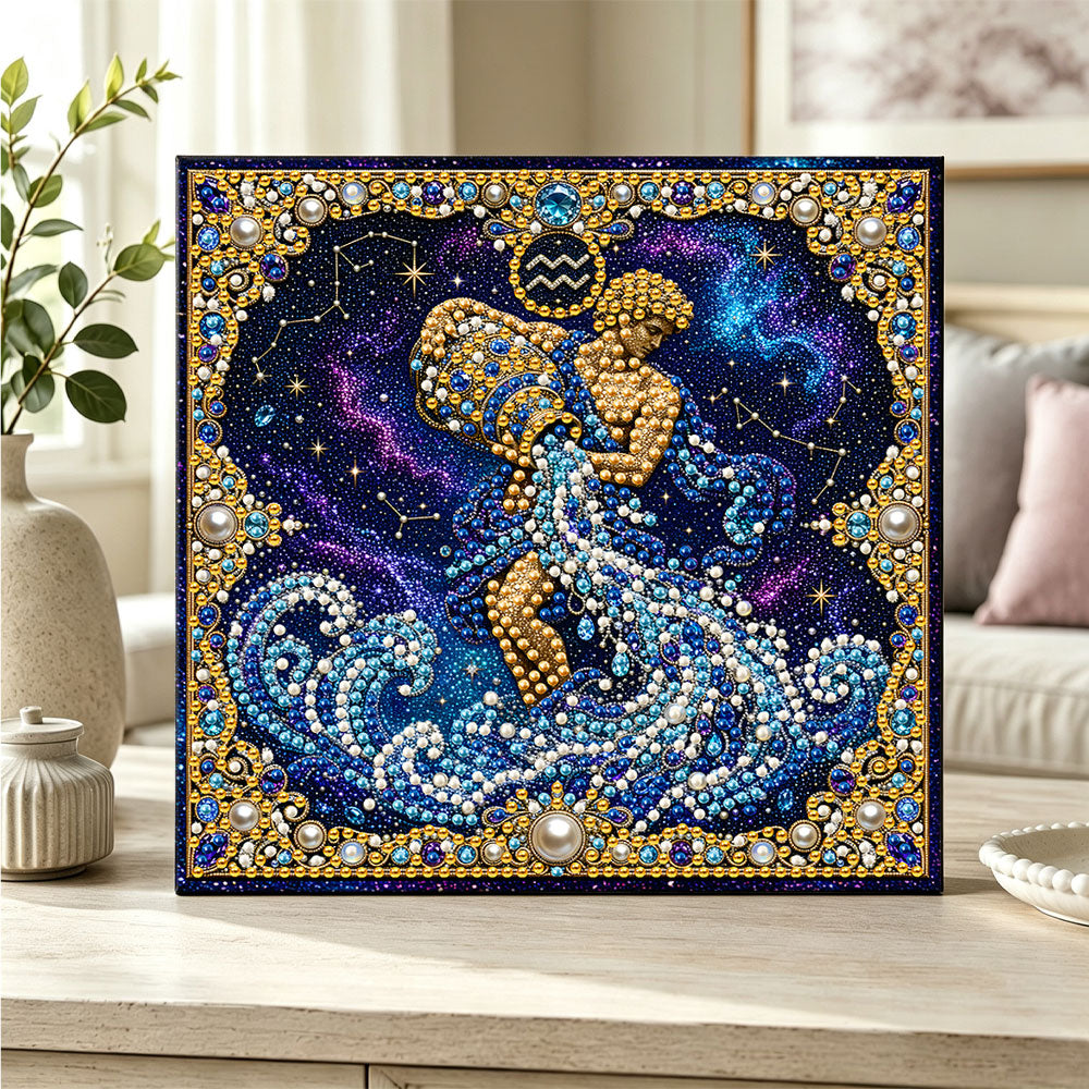 Finished aquarius pearl diamond painting artwork displayed as home decor