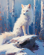 Arctic fox in snowy birch woods cross stitch kit for beginners