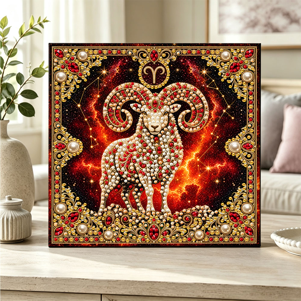 Finished aries ram pearl diamond painting artwork displayed as home decor