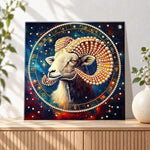 Finished aries ram with zodiac starry sky pearl diamond painting artwork displayed as holiday home decor