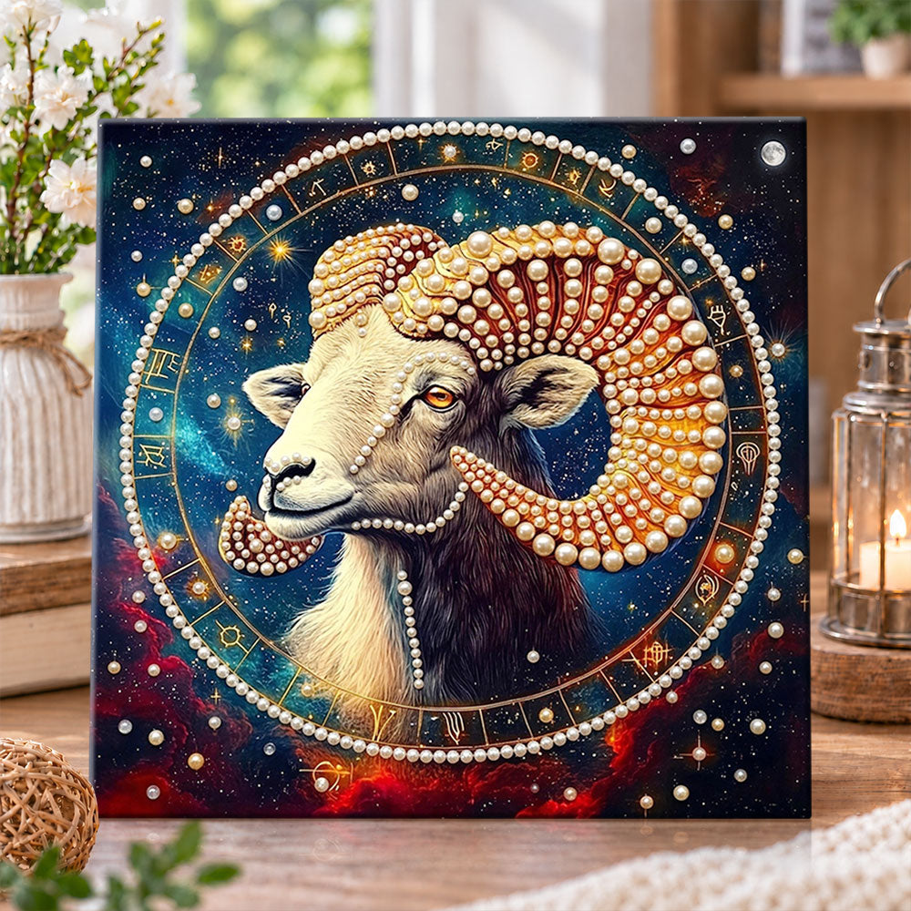 Aries ram with zodiac starry sky pearl diamond painting kit for beginners