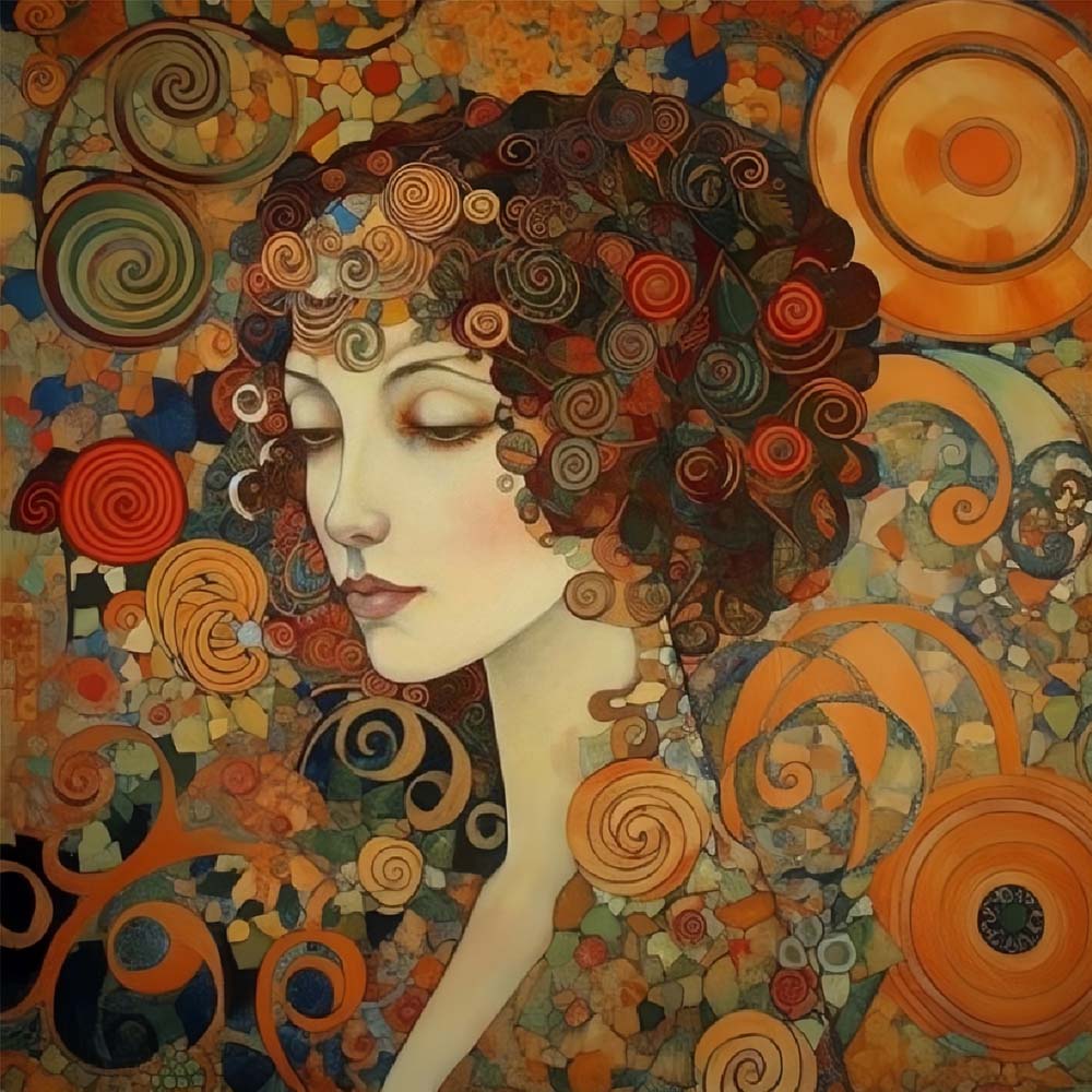 Art nouveau spiraling girl portrait cross stitch kit for beginners