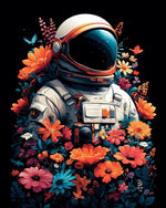 Astronaut among blooms cross stitch kit for beginners