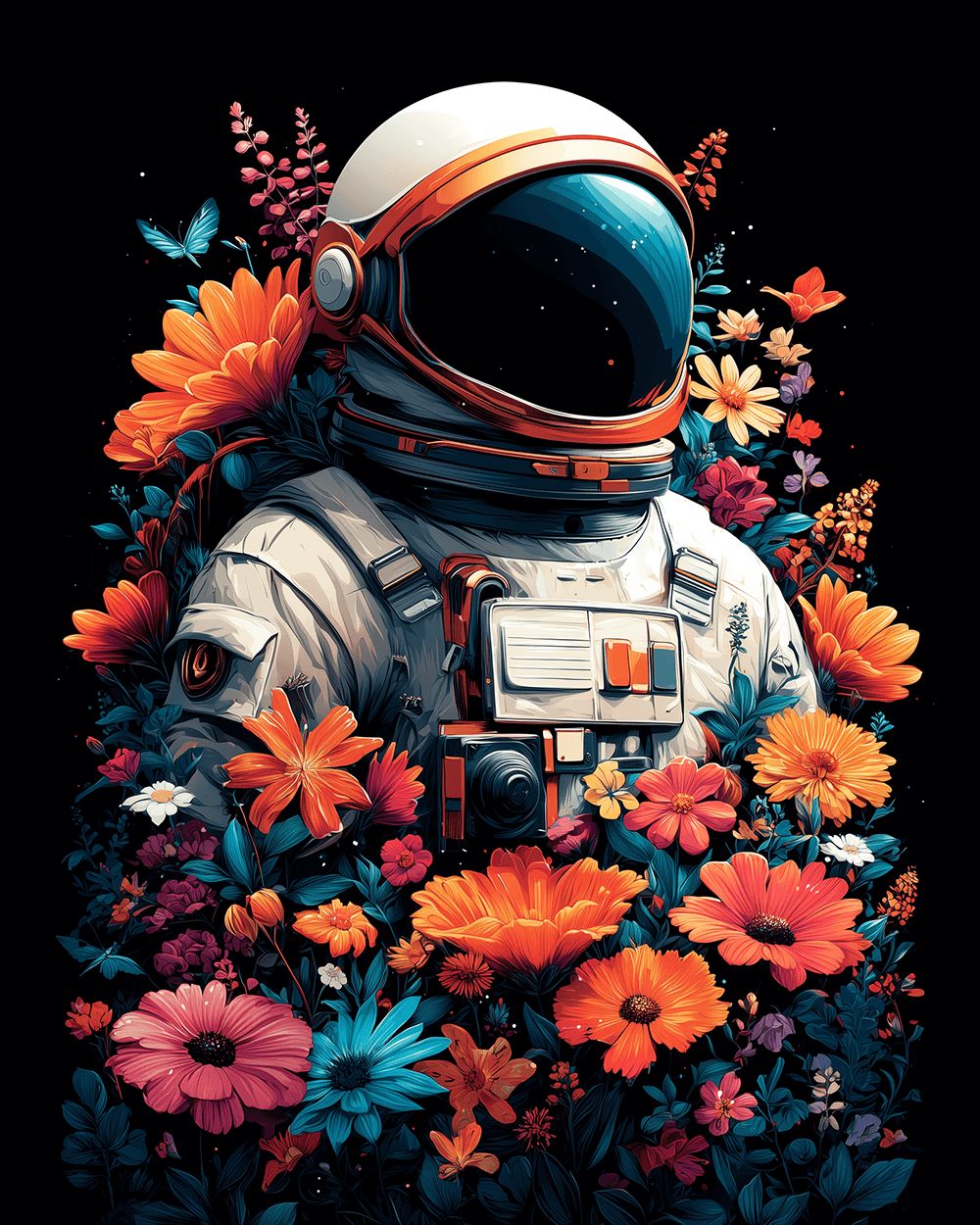 Astronaut among blooms cross stitch kit for beginners