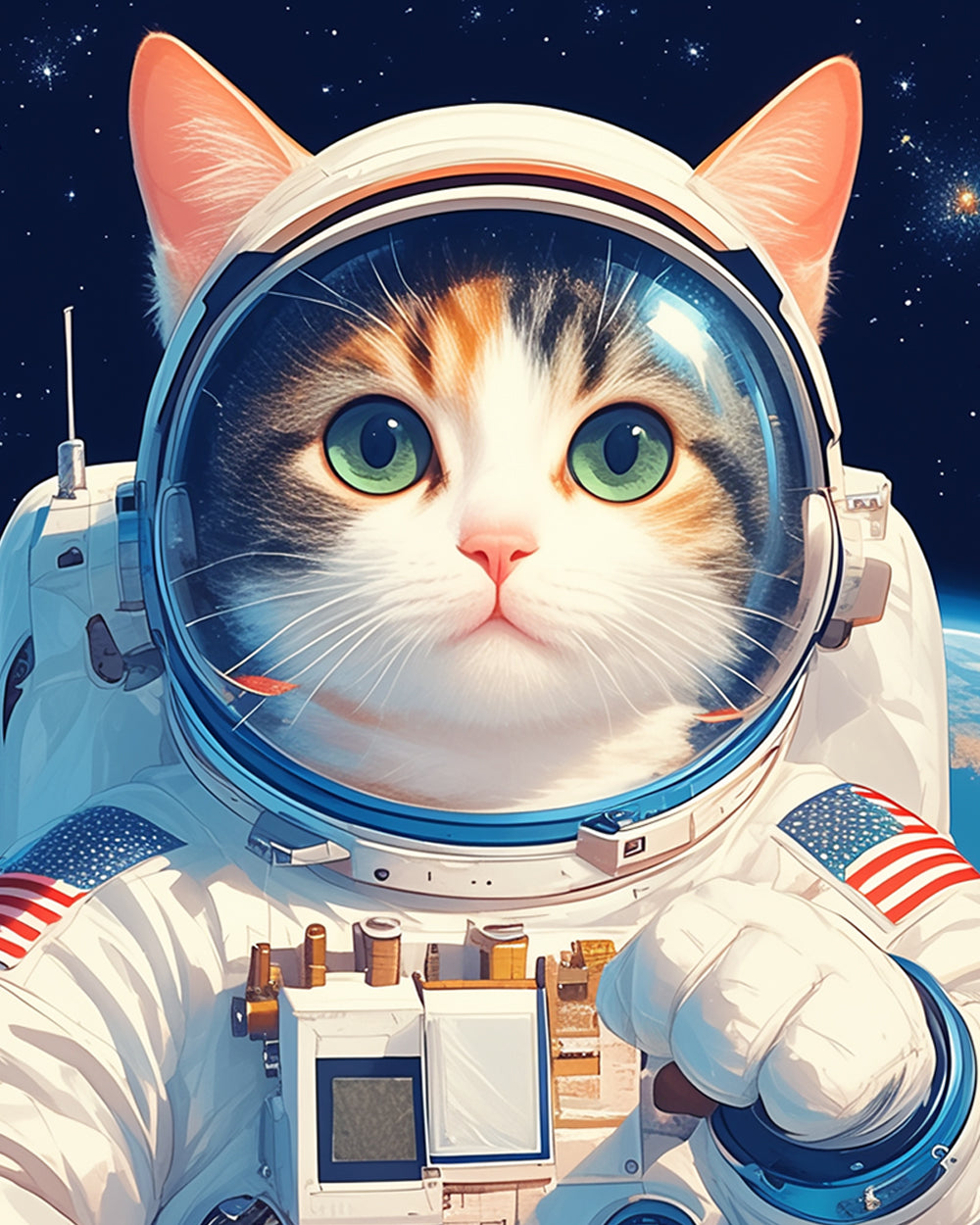 Astronaut calico cat cross stitch kit for beginners