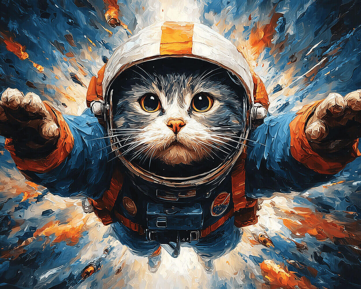 Astronaut cat in space cross stitch kit for beginners