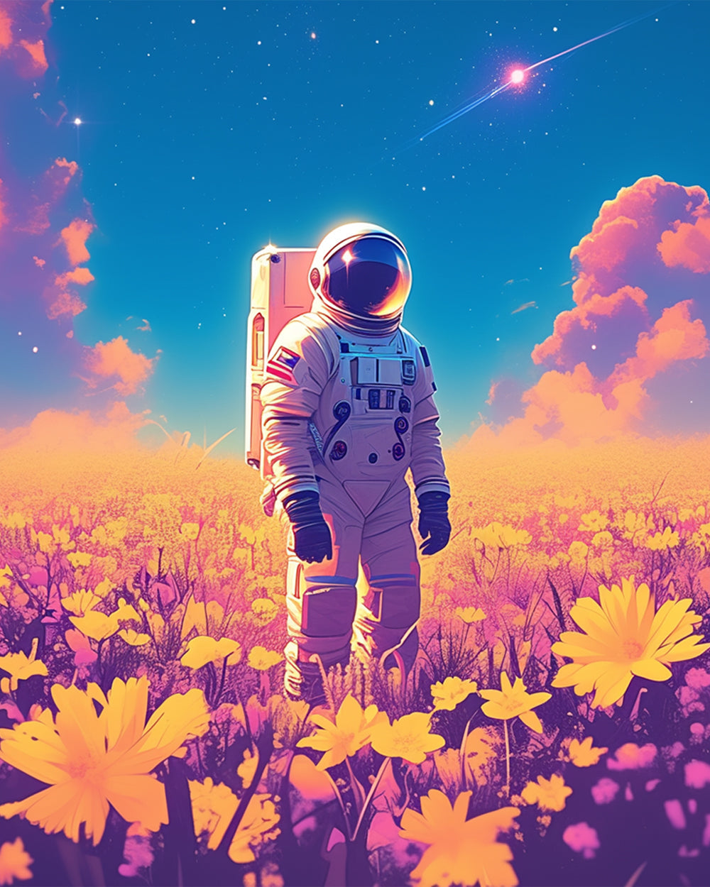 Astronaut in flower field cross stitch kit for beginners